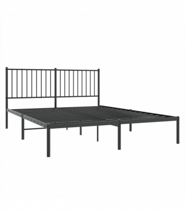 vidaXL Metal Bed Frame with Headboard Black 160x200 cm