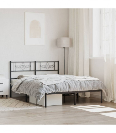 vidaXL Metal Bed Frame with Headboard Black 160x200 cm