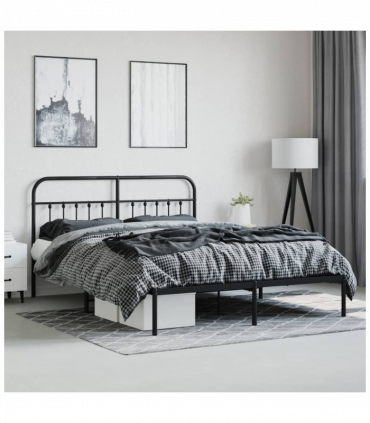 vidaXL Metal Bed Frame with Headboard Black 183x213 cm