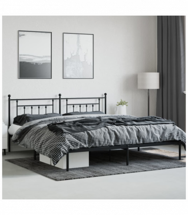 vidaXL Metal Bed Frame with Headboard Black 200x200 cm