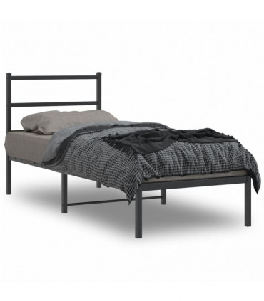 vidaXL Metal Bed Frame with Headboard Black 75x190 cm Small Single