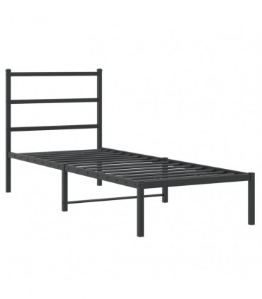 vidaXL Metal Bed Frame with Headboard Black 75x190 cm Small Single