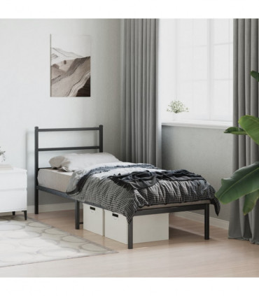 vidaXL Metal Bed Frame with Headboard Black 75x190 cm Small Single