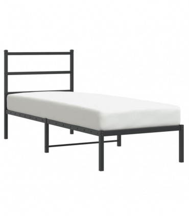 vidaXL Metal Bed Frame with Headboard Black 75x190 cm Small Single