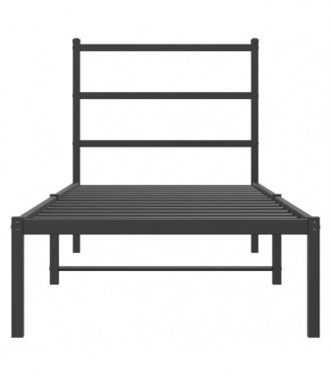 vidaXL Metal Bed Frame with Headboard Black 75x190 cm Small Single