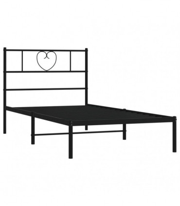 vidaXL Metal Bed Frame with Headboard Black 90x190 cm Single