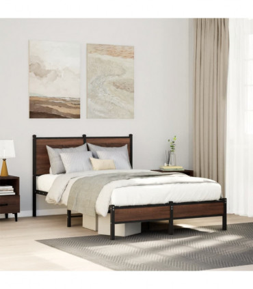 vidaXL Metal Bed Frame with Headboard Brown Oak 120x200 cm
