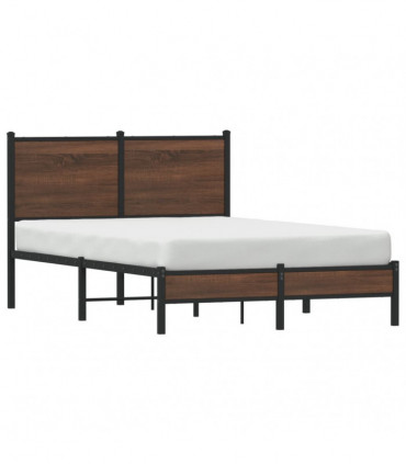 vidaXL Metal Bed Frame with Headboard Brown Oak 120x200 cm