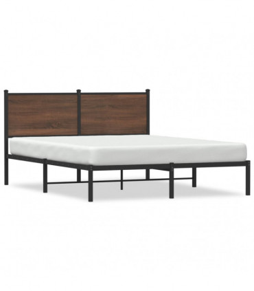 vidaXL Metal Bed Frame with Headboard Brown Oak 150x200 cm King Size