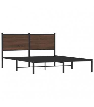 vidaXL Metal Bed Frame with Headboard Brown Oak 150x200 cm King Size
