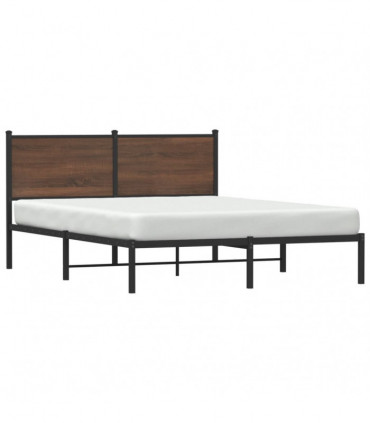 vidaXL Metal Bed Frame with Headboard Brown Oak 150x200 cm King Size