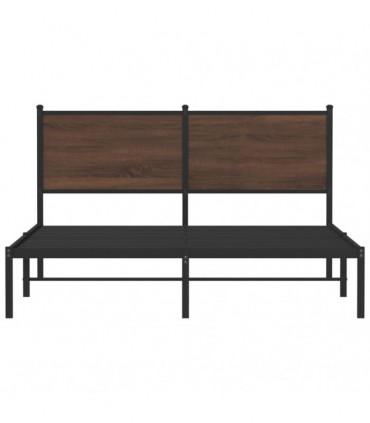 vidaXL Metal Bed Frame with Headboard Brown Oak 150x200 cm King Size