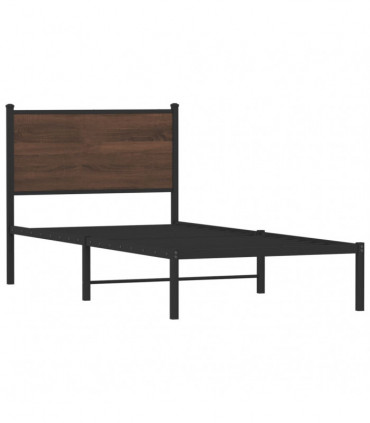 vidaXL Metal Bed Frame with Headboard Brown Oak 80x200 cm
