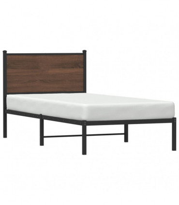 vidaXL Metal Bed Frame with Headboard Brown Oak 80x200 cm