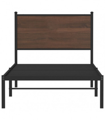 vidaXL Metal Bed Frame with Headboard Brown Oak 80x200 cm