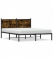 vidaXL Metal Bed Frame with Headboard Smoked Oak 140x200 cm
