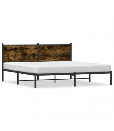 vidaXL Metal Bed Frame with Headboard Smoked Oak 183x213 cm