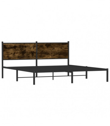 vidaXL Metal Bed Frame with Headboard Smoked Oak 183x213 cm