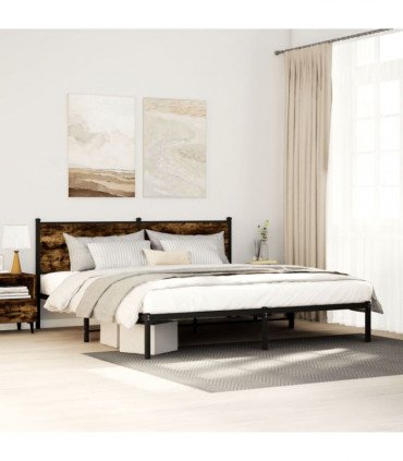 vidaXL Metal Bed Frame with Headboard Smoked Oak 183x213 cm
