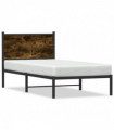 vidaXL Metal Bed Frame with Headboard Smoked Oak 90x190 cm Single