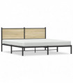 vidaXL Metal Bed Frame with Headboard Sonoma Oak 160x200 cm
