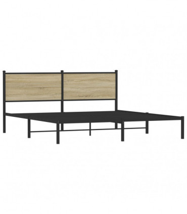 vidaXL Metal Bed Frame with Headboard Sonoma Oak 160x200 cm