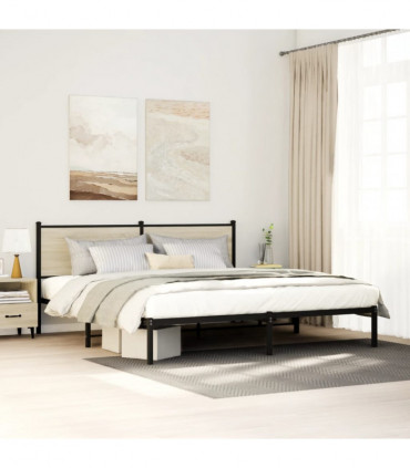 vidaXL Metal Bed Frame with Headboard Sonoma Oak 160x200 cm