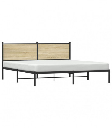 vidaXL Metal Bed Frame with Headboard Sonoma Oak 160x200 cm
