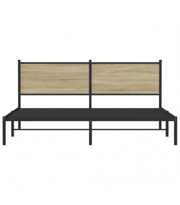 vidaXL Metal Bed Frame with Headboard Sonoma Oak 160x200 cm