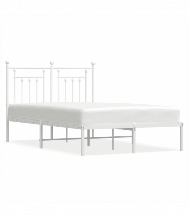 vidaXL Metal Bed Frame with Headboard White 120x190 cm Small Double