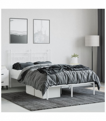 vidaXL Metal Bed Frame with Headboard White 120x190 cm Small Double