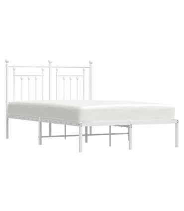 vidaXL Metal Bed Frame with Headboard White 120x190 cm Small Double