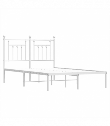 vidaXL Metal Bed Frame with Headboard White 120x190 cm Small Double