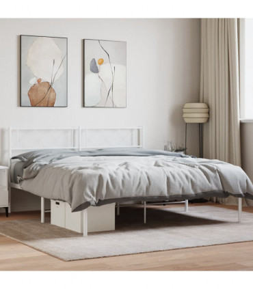 vidaXL Metal Bed Frame with Headboard White 120x190 cm Small Double