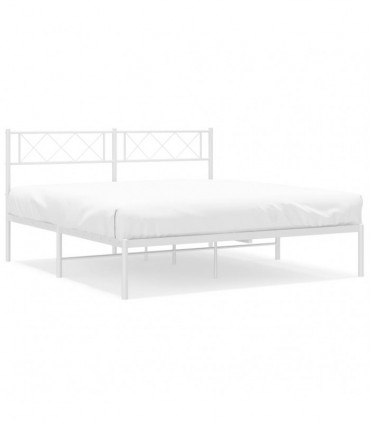 vidaXL Metal Bed Frame with Headboard White 120x190 cm Small Double