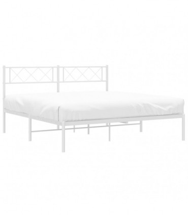 vidaXL Metal Bed Frame with Headboard White 120x190 cm Small Double