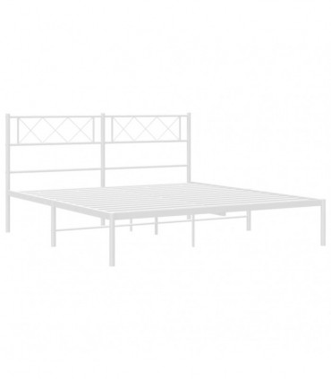 vidaXL Metal Bed Frame with Headboard White 120x190 cm Small Double