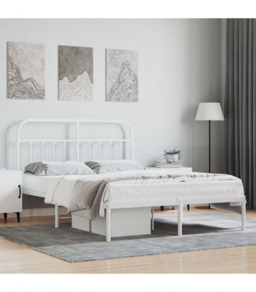 vidaXL Metal Bed Frame with Headboard White 140x190 cm