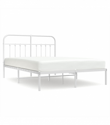 vidaXL Metal Bed Frame with Headboard White 140x190 cm