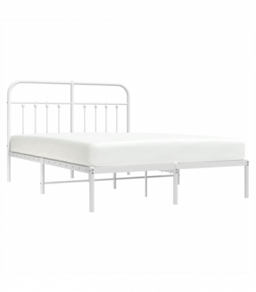 vidaXL Metal Bed Frame with Headboard White 140x190 cm