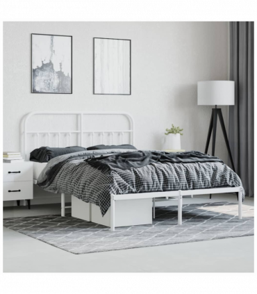 vidaXL Metal Bed Frame with Headboard White 140x190 cm