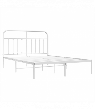 vidaXL Metal Bed Frame with Headboard White 140x190 cm