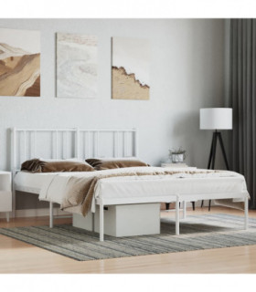 vidaXL Metal Bed Frame with Headboard White 140x200 cm