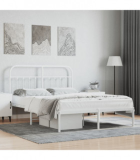 vidaXL Metal Bed Frame with Headboard White 140x200 cm