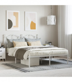 vidaXL Metal Bed Frame with Headboard White 140x200 cm