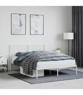 vidaXL Metal Bed Frame with Headboard White 140x200 cm