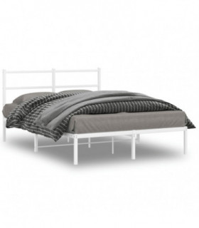 vidaXL Metal Bed Frame with Headboard White 140x200 cm
