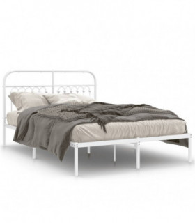vidaXL Metal Bed Frame with Headboard White 140x200 cm