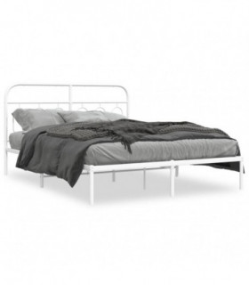 vidaXL Metal Bed Frame with Headboard White 140x200 cm