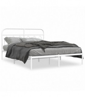 vidaXL Metal Bed Frame with Headboard White 150x200 cm King Size